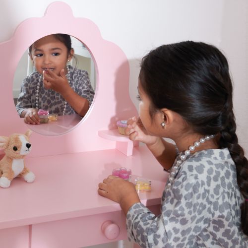 키드크래프트 KidKraft Medium Wooden Vanity & Stool - Pink, Childrens Furniture, Kids Bedroom Storage