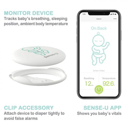 센스유 Sense-U Baby Breathing & Rollover Movement Monitor with a FREE Swaddle(Small, 0~3m): Alerts You for No Breathing, Stomach Sleeping, Overheating and Getting Cold with Audible Alarm