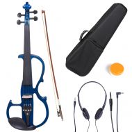 Cecilio Size 34 CEVN-2BL Solidwood Metallic Blue ElectricSilent Violin with Ebony Fittings