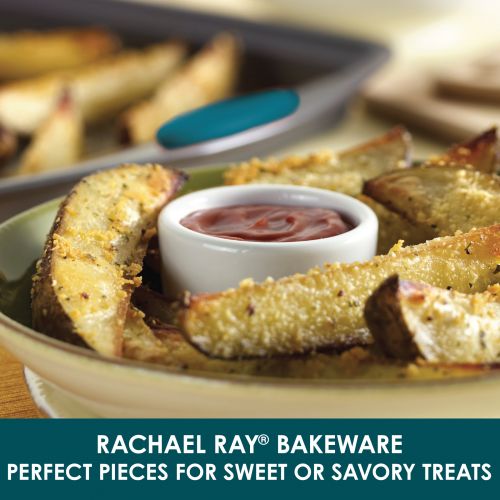  Rachael Ray Nonstick Bakeware 3pc Cookie Pan Set, Gray w Orange Grips