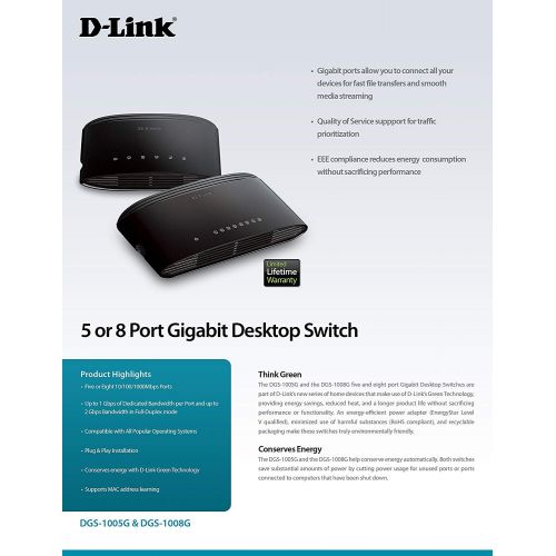  D-Link DGS-1005G 5-Port Gigabit Desktop Switch