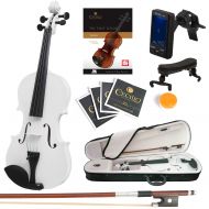Mendini by Cecilio Mendini Size 12 MV-White Solid Wood Violin wTuner, Lesson Book, Shoulder Rest, Extra Strings, Bow, 2 Bridges & Case