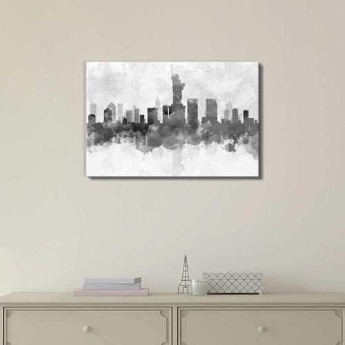  Wall26 wall26 Black and White New York City Statue of Liberty with Watercolor Splotches - Canvas Art Home Decor - 16x24 inches