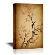 Wall26 wall26 Canvas Wall Art - Traditional Chinese Painting of Flowers, Plum Blossom and Two Birds on Tree - Gallery Wrap Modern Home Decor | Ready to Hang - 16x24 inches