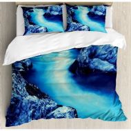 Ambesonne Waterfall Frozen Dangerous Lake with Atmosphere of a Cave and Snow on the Rocks Duvet Cover Set