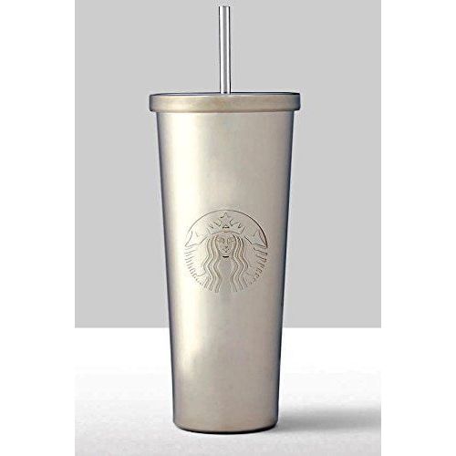 스타벅스 Starbucks Siren Silver Stainless Steel Cold Cup Tumbler with Straw, 24 oz.