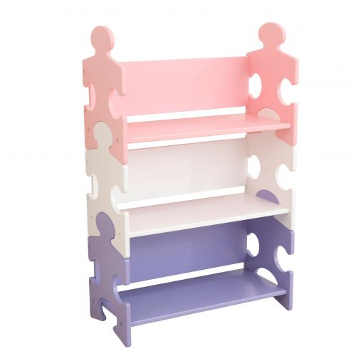 키드크래프트 KidKraft Wooden Puzzle Piece Bookcase with Three Shelves - Pastel