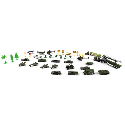  Velocity Toys Metro Army Military Combat 43 Piece Mini Toy Diecast Vehicle Play Set, Comes with Street Play Mat, Variety of Vehicles and Figures