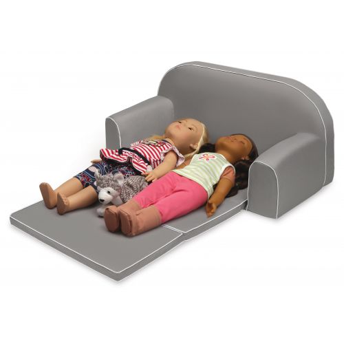  Badger Basket Upholstered Doll Sofa with Foldout Bed and Storage Pockets - Executive Gray - Fits American Girl, My Life As & Most 18 Dolls