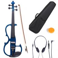 Cecilio Full Size Left-Handed Solid Wood Electric Silent Violin with Ebony Fittings-L44CEVN-L2BL Metallic Blue