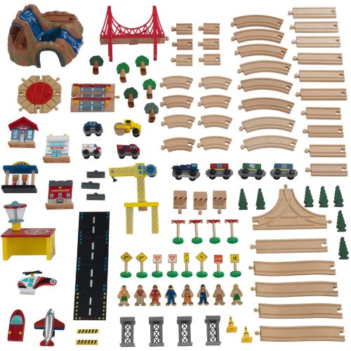 키드크래프트 KidKraft Adventure Town Railway Train Set & Table with EZ Kraft Assembly and 120 accessories