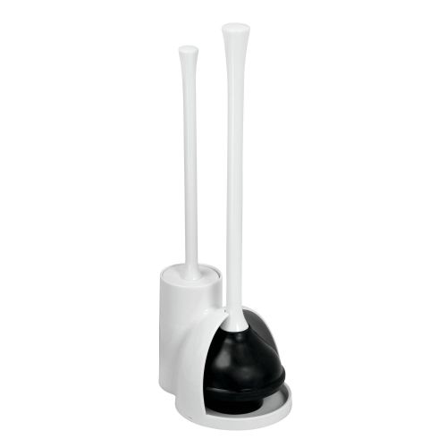  InterDesign Una Slim Toilet Bowl Brush and Plunger Set for Bathroom Storage, White