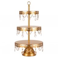 Amalfi Decor 3-Tier Crystal-Draped Dessert Cupcake Stand (Gold) | Stainless Steel Frame