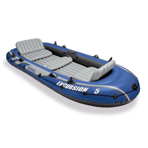 인텍스 Intex Excursion 5 Person Inflatable Fishing Boat Set with 2 Oars, Air Pump & Bag