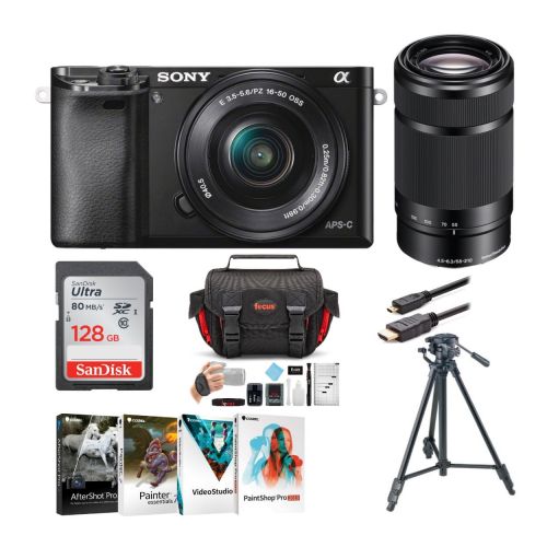 소니 Sony Alpha a6000 Mirrorless Camera w 16-50 & 55-210mm Lenses & 128GB SD Bundle