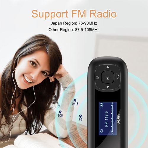  AGPTEK 8GB MP3 Player, Music Player with FM Radio, USB Drive, Recording ,Supports up to 32GB, U3 Black