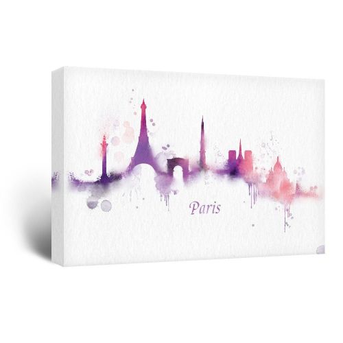  Wall26 wall26 Canvas Wall Art - Impressionism Watercolor Style City Landscape of Paris - Giclee Print Gallery Wrap Modern Home Decor Ready to Hang - 12x18 inches