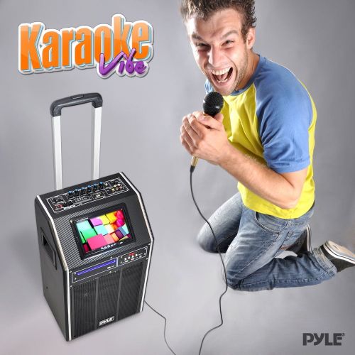  Pyle PKRK8 - Karaoke Vibe Bluetooth Multimedia PA System with 8 Woofer, 3 Tweeter, 7 Screen, DVD Player, VHF Wireless Microphone, 300 Watt