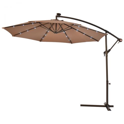 코스트웨이 [해상운송]Costway 10 Hanging Solar LED Umbrella Patio Sun Shade Offset Market WBase Tan