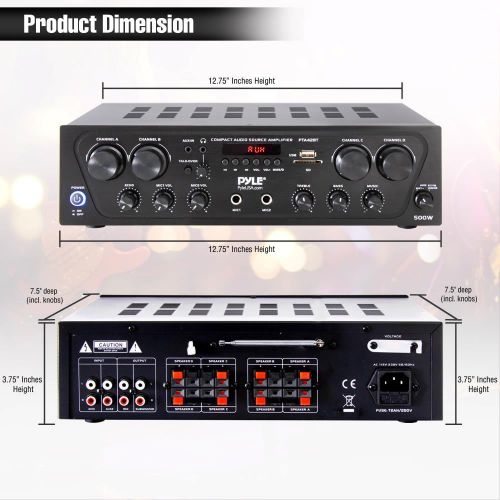  Pyle PTA42BT 500W Compact Bluetooth Home Audio Amplifier, 4-Ch. Audio Source Stereo Receiver System