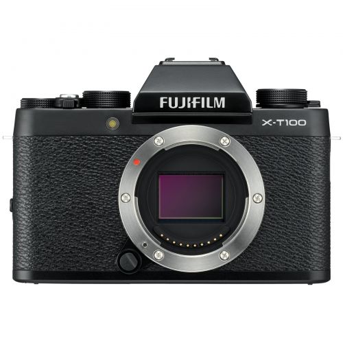 후지필름 Fujifilm X-T100 Digital Camera Body (Black) with 32GB Card + Backpack + Battery + Tripod + Flash + Kit