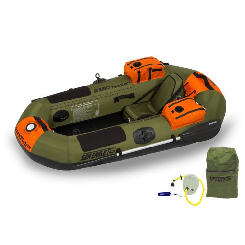 씨이글 Sea Eagle PackFish7 Deluxe Frameless Inflatable Angler Kayak Fishing Boat, Green