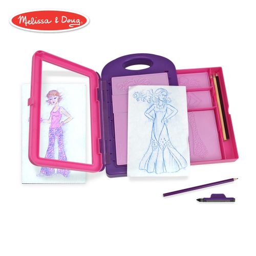  Melissa & Doug Fashion Design Art Activity Kit - 9 Double-Sided Rubbing Plates, 4 Pencils, Crayon