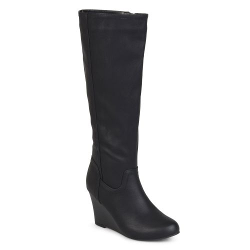  Brinley Co. Womens Wide Calf Round Toe Faux Leather Mid-calf Wedge Boots