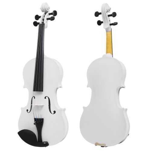  Mendini by Cecilio Full Size 44 MV-White Handcrafted Solid Wood Violin Pack with 1 Year Warranty, Shoulder Rest, Bow, Rosin, Extra Set Strings, 2 Bridges & Case, White