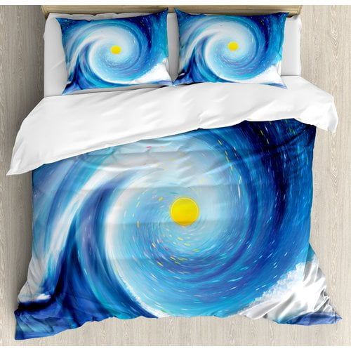  Ambesonne Abstract Artistic Surfer Wavy like Design with little Bright Point and Sun Duvet Cover Set