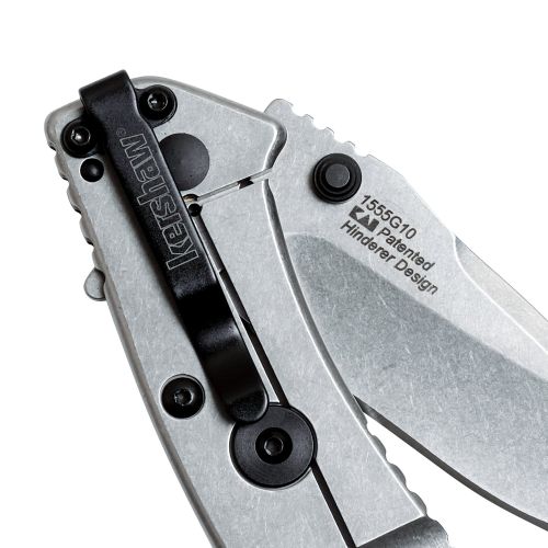  Kershaw Cryo G-10 Pocket Knife (1555G10) 2.75” Stonewashed Stainless Steel Blade; G-10Stainless Steel Handle, SpeedSafe Assisted Open, 4-Position Deep-Carry Pocketclip, Frame Lock