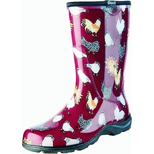  Sloggers Womens Rain & Garden Boots - Barn Red Chicken Print