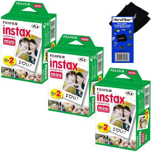 후지필름 Fujifilm Instax Mini Twin Pack Instant Film - 3 pack (60 sheets) for Fujifilm Instax Mini 7s, Mini 8, Mini 9, Mini 25, Mini 50S, Mini 90, SP-1 & SP-2 Smartphone Printer + HeroFiber
