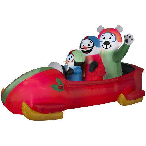 인플레터블 Gemmy Industries Gemmy Airblown Animated Bobsled Team Penguin, Snowman And Teddy Bear Inflatable