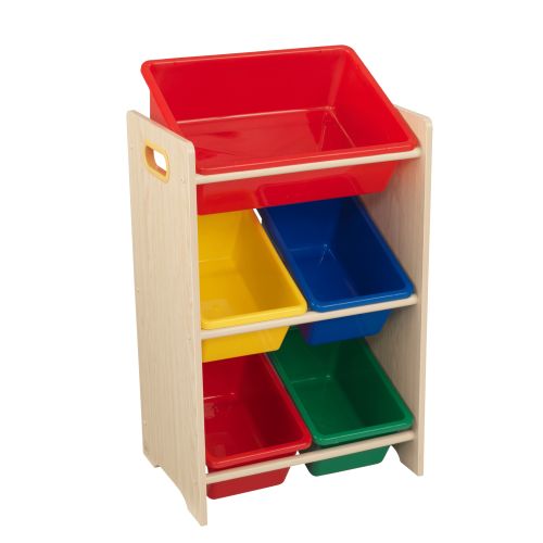 키드크래프트 KidKraft Wooden Childrens Toy Storage Unit with Five Plastic Bins - Primary & Natural