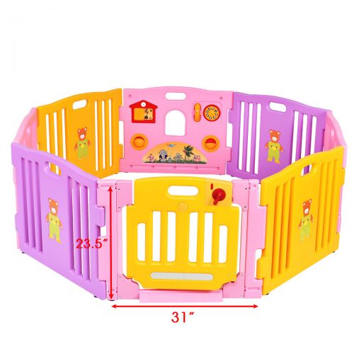 코스트웨이 Costway Pink 8 Panel Baby Playpen Kids Safety Play Center Yard Home Indoor Outdoor Pen