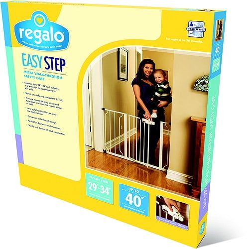 Regalo Easy Step 38.5 Extra Wide Walk Thru Baby Gate, 4 Pack Pressure Mount Kit and 4 Pack Wall Mount