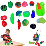 Dazzling toys Fruit & Vegetables Velcro Playset - 30 Piece Set - Includes Toy Knife, Cutting Board and 14 Segmented Fruits and Veggies - By Dazzling Toys
