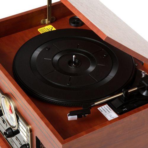  Innovative Technology Victrola Nostalgic Classic Wood Record Player 6-IN-1 with Bluetooth and CD Player (VTA200B)