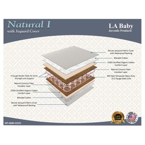  L.A. Baby Natural l Crib Mattress with Natural Coconut Fiber & Organic Cotton Layer