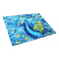 Carolines Treasures Peacock Straight Up in Blue Glass Cutting Board Large Size