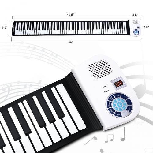 코스트웨이 Costway 88 Key Electronic Roll Up Piano Keyboard Silicone Rechargeable Bluetooth w/Pedal