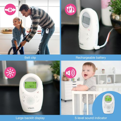 브이텍 VTech DM1211-2 Enhanced Range Digital Audio Baby Monitor with Night Light, 2 Parent Units, Silver and White