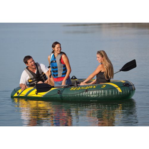 인텍스 Intex Seahawk 3 Person Inflatable Boat Set with Aluminum Oars & Pump (2 Pack)