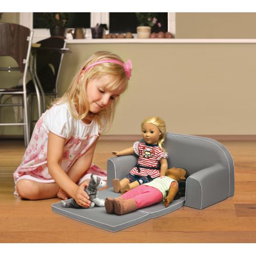  Badger Basket Upholstered Doll Sofa with Foldout Bed and Storage Pockets - Executive Gray - Fits American Girl, My Life As & Most 18 Dolls