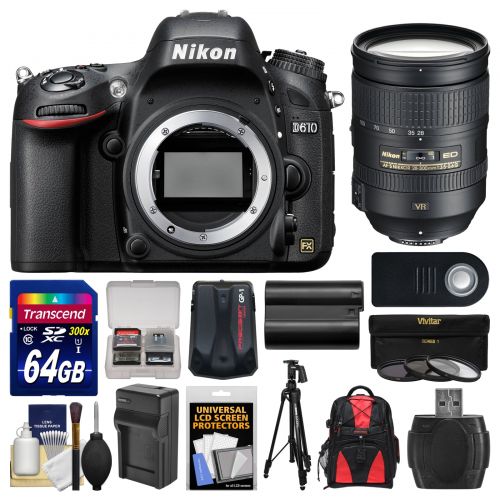  Nikon D610 Digital SLR Camera Body with 28-300mm VR AF-S Lens + 64GB Card + Case + Battery & Charger + Tripod + + GRP + Filters Kit