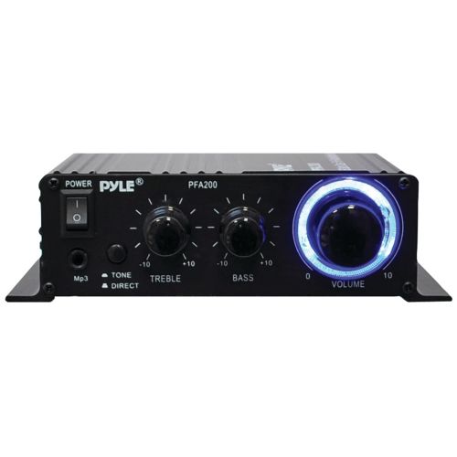  Pyle PYLE PFA200 - Home Mini Audio Amplifier - 60W Portable Dual Channel Surround Sound HiFi Stereo Receiver w 12V AC Adapter, AUX, MIC IN, Supports Smart Phone, iPhone, iPod, MP3 For
