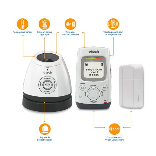 브이텍 VTech Safe & Sound DM271-102 DECT 6.0 Digital Audio Baby Monitor with OpenClosed Sensor, 1 Parent Unit, White