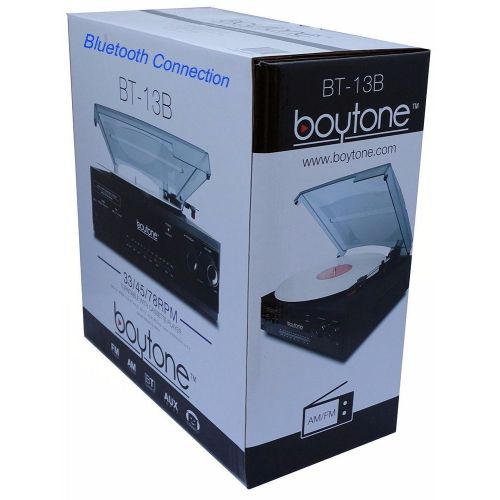 보이톤 Boytone BT-13B with Bluetooth Connection 3-Speed Stereo Turntable Belt Drive 334578 RPM, 2 built in Speakers AMFM Ste