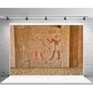 GreenDecor Polyster Egyptian Wall Painting Background 7x5ft Photography Background Hatshepsu Temple Nile Egypt Hieroglyphics Stone Wall Color Carving Mural Photographic Decoration